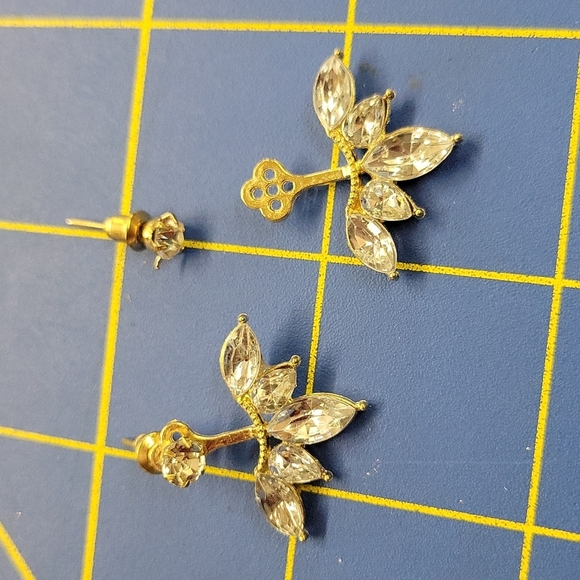 2 Sided Rhinestone Earrings Gold Tone 1" Earrings - Picture 1 of 1